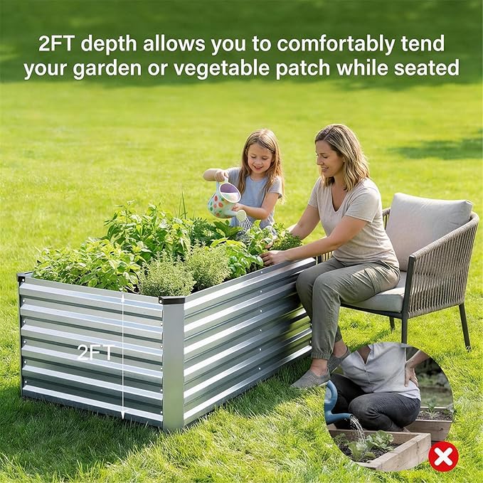 STBoo 6x3x2FT Galvanized Raised Garden Bed, Outdoor Metal Raised Planter Box for Vegetables, Elevated Rust-Resistant Rectangle Gardening Container Kit with Reinforced Panels for Backyard,Patio(Silver)