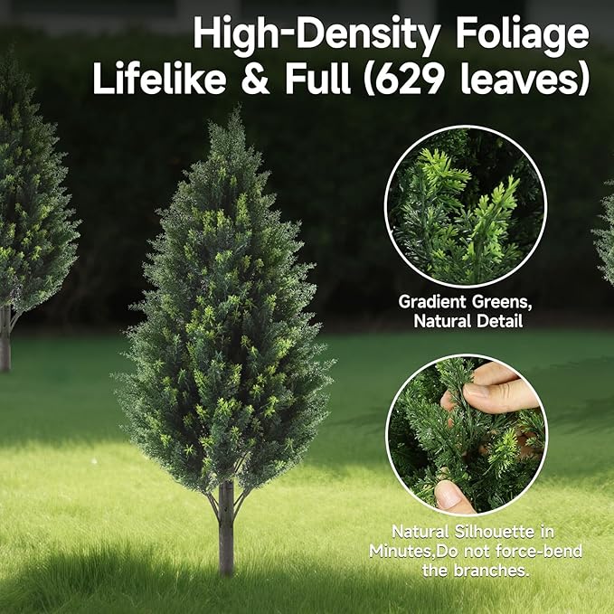 Gladeup 3FT Artificial Cedar Topiary Trees Set of 2 Detachable Planter & Spike,UV Resistant Faux Plants Outdoor and Indoor,Realistic Fake Bushes Pine Tree for Front Porch Decor(Cedar Green)