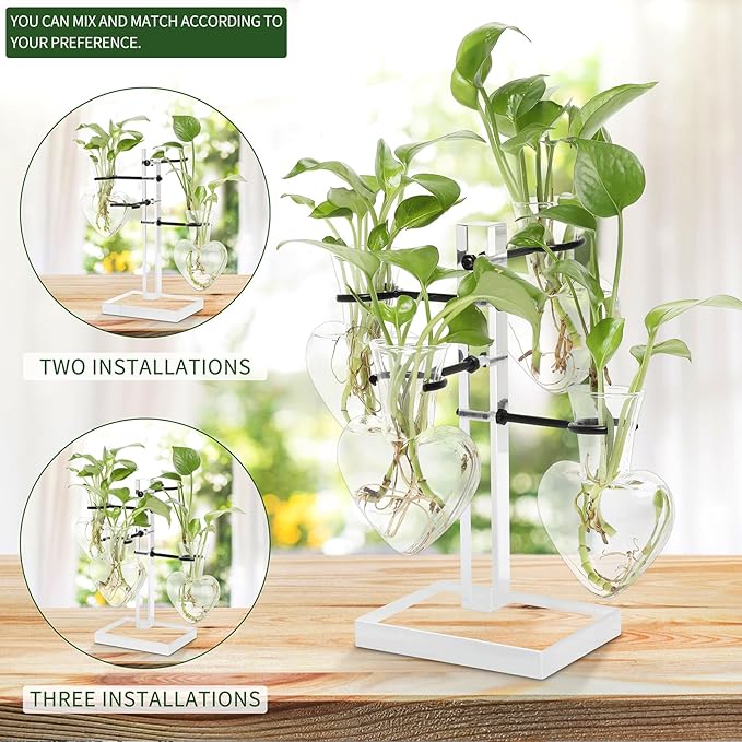 YYHglass Clear Plants Propagation Stations Terrarium Kit Birthday Gift for Women for Indoor Home Office Decor Acrylic Plant Accessories - 4 Love Hear Vase