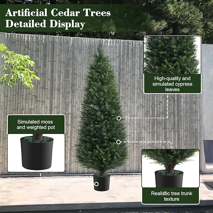 Chillchard Two 4ft Artificial Plants Topairy Faux Cedar Trees for Outdoor Planters, 48IN Tall Fake Pine Bushes UV Resistant Large Potted Shrubs for Front Porch Décor