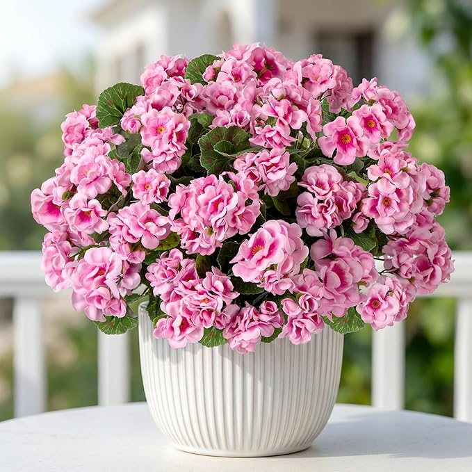 Uqueeten Plastic Flowers for Outdoors Home Decor Fake Plants Artificial Flowers Artificial Geraniums Outdoor Fake Flowers Silk Bouquet, Fall Decor for Interior Porch Garden Decor14.4 (Pink) 8PCS