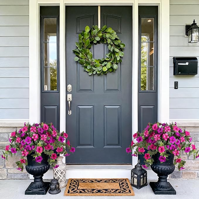 Artificial Fake Flowers for Outdoor Spring Decoration, 2PCS Faux Silk Petunias No Fade UV Resistant Flowers for Outside Garden Porch Yard Balcony Patio Realistic Indoor Decor(Fuchsia)