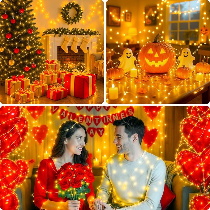 6-Pack 33FT 100 LED Fairy Lights Battery Operated with Timer, Twinkle Lights Indoor Outdoor 8 Modes for Bedroom Centerpiece Patio Jar Party Christmas Decoration Warm White