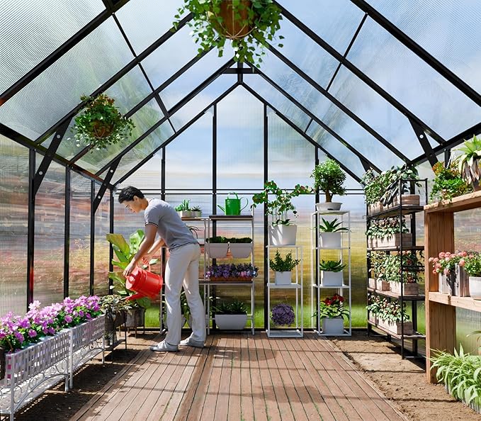 12x10 FT Polycarbonate Greenhouse for Outdoor, Heavy Duty Aluminum Frame Transparent Panels Plants Green House Kit with Windows Vents Door for Backyard Garden, Large Outsides Walk in Greenhouses