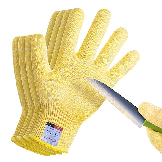 Cut Resistant Gloves, 2 Pairs of Cut Proof Gloves for Kitchen, Oyster Shucking, Fish Fillet Processing, Carving Wood and Gardening (Medium, Yellow)