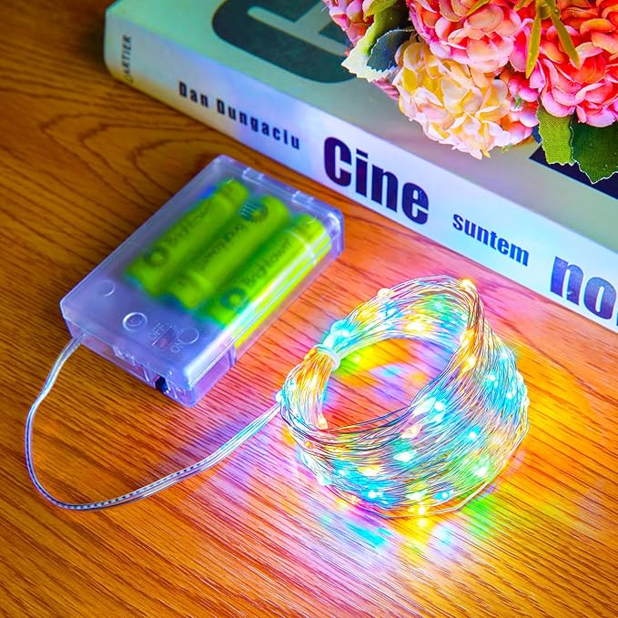 Minetom Fairy Lights Battery Operated, 4Pcak 33Feet 100 LEDs Mini Battery Powered String Lights, Waterproof Twinkle Lights Mason Jar Lights for Indoor Home Wedding Christmas Decoration, Multicolor