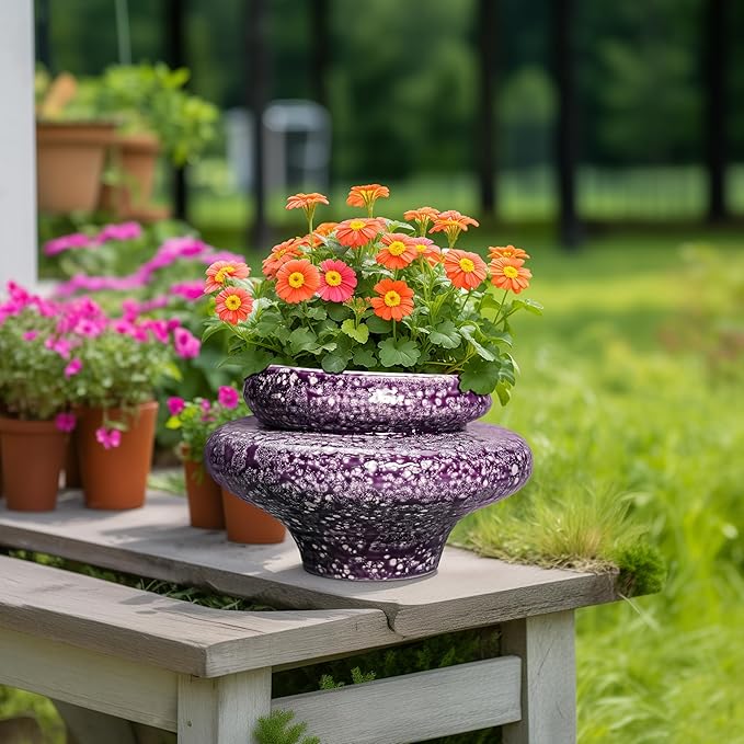 Teagas Ceramic Planters - 11 Inch Ceramic Pots for Plants with Drainage Hole, Decorative Planters for Indoor Outdoor, Unique Flower Pots, Garden Office House Decor, Gifts for Plants Lover, Purple