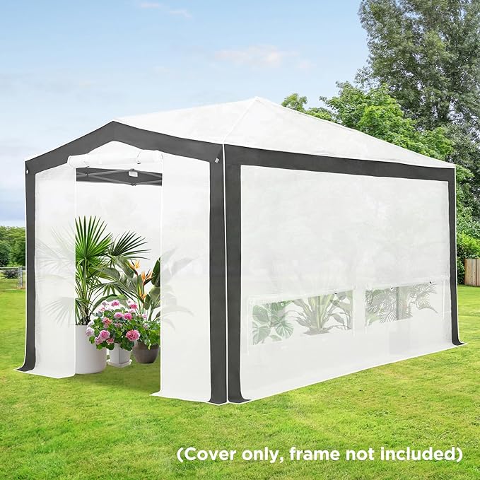 EAGLE PEAK Replacement Cover for 12x8 Pop up Greenhouse with Polyester Reinforced Corners, Front and Rear Roll-Up Zipper Entry Doors and 4 Roll-Up Side Windows (Frame Not Included), Gray/White
