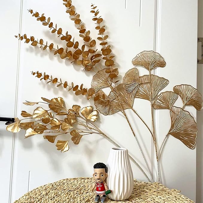 CATTREE Faux Gold Eucalyptus, Artificial Plastic Golden Plants 30" Tall 2 Pack, Christmas Decorations Fake Shrubs for Wedding Hotel Hall Party Indoor Home Table Centerpieces DIY Decor Planting Filler