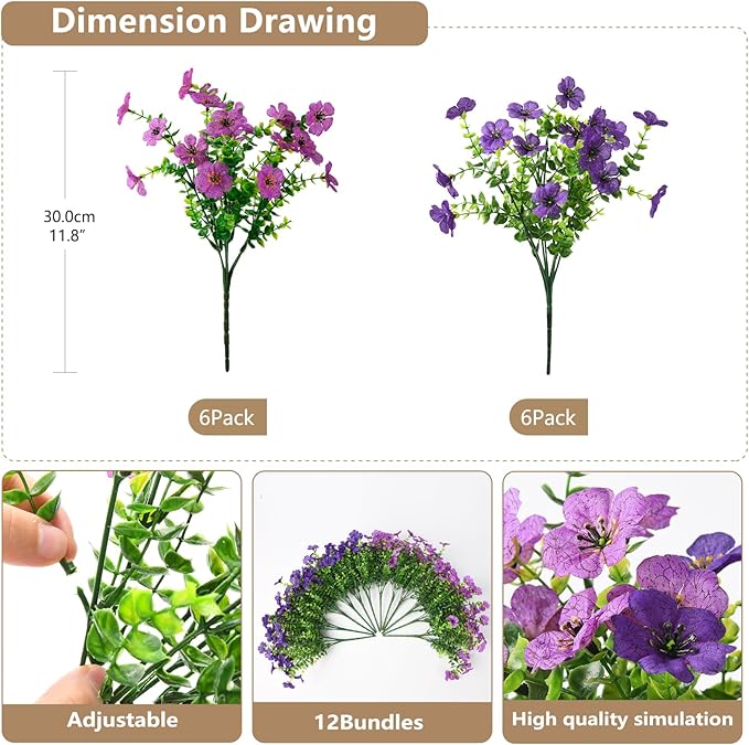 ZFProcess Artificial Flowers Faux Plants Outdoor Fake Flowers Spring Decor,12 Bundles Realistic Plastic Plant Colorful Daisy UV Resistant for Porch Patio Home Yard Garden Window Box Pot Planters