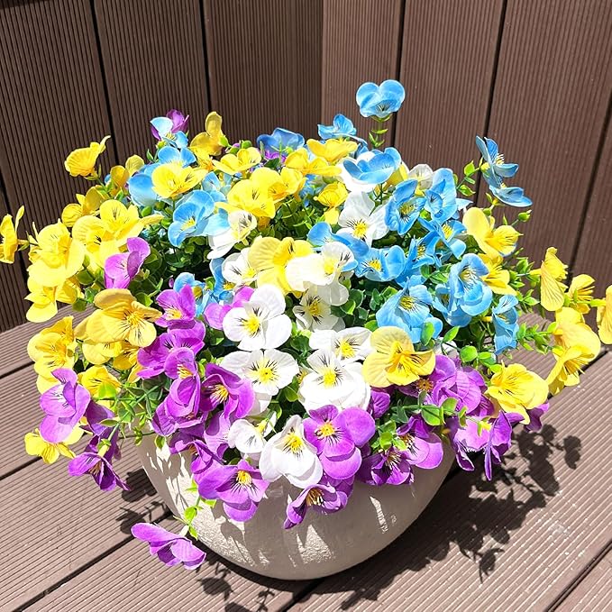 Artificial Flowers for Outdoor, 16pcs Realistic Faux Plants,UV Resistant Fake Fake Plastic Flowers for Outside Indoor Porch Patio Window Box Planter Home Decor