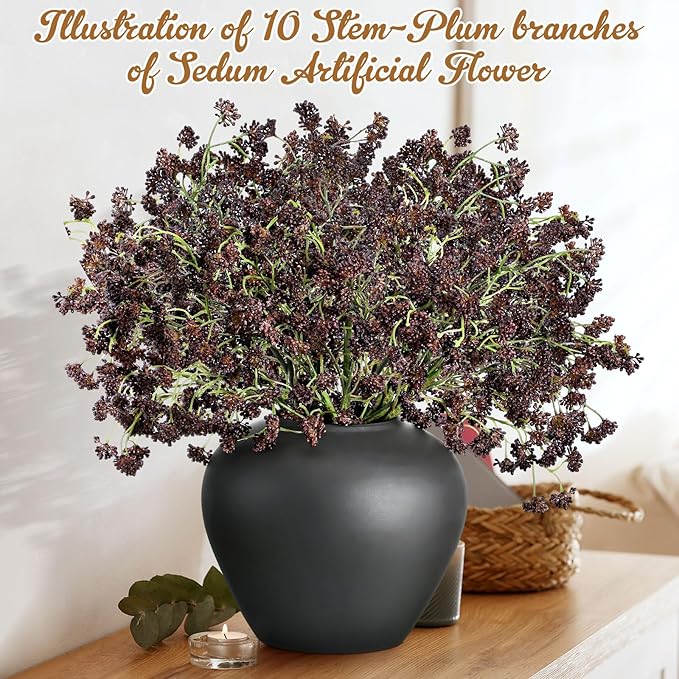 10 Pcs Plum Faux Berry Stems Artificial Dusty Sedum Berry Stems Picks Branches Faux Spray for DIY Holiday Farmhouse Home Mantel Harvest Decorations (16 Inch)