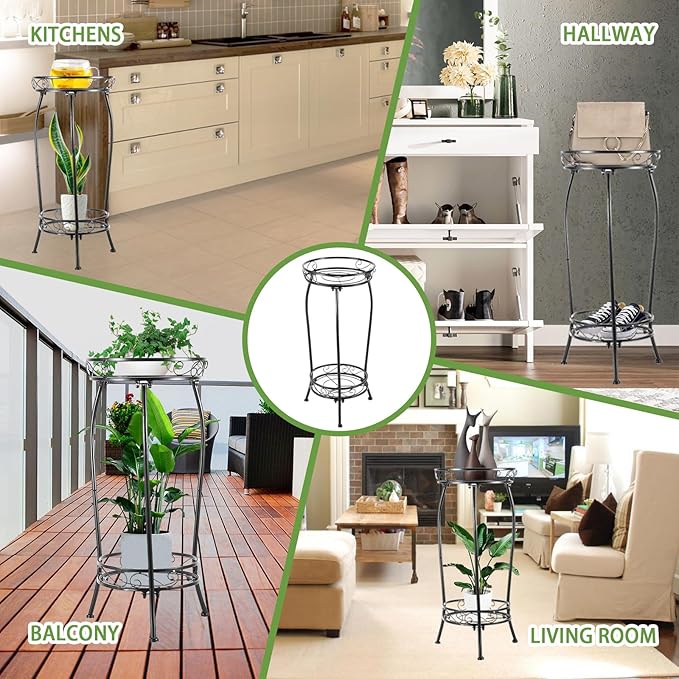 LOYAL TIGER Plant Stand Indoor Outdoor，Tall Black Metal Rustproof Stable Plant Stands，2 Tier 27.1 inch (2PS-Iron)