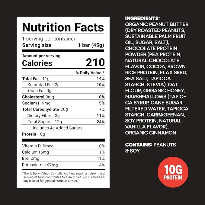 FROPRO Snack Bars - Plant Powered Peanut Butter Protein Bars. All-Natural, Gluten-Free, Dairy-Free, Egg-Free, & Non-GMO | Toasted Mallow, 6 Pack