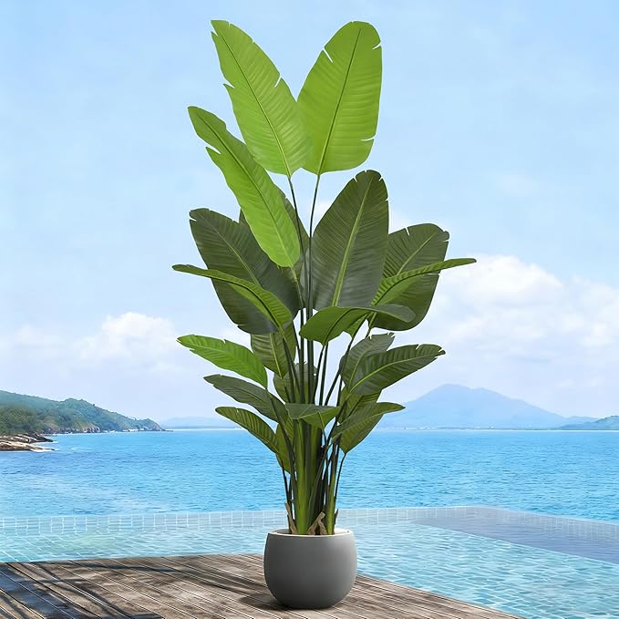 Bird of Paradise Plant Artificial 7ft - Tall Faux Plants Indoor with Realistic Trunks and 22 Vivid Leaves, 84 Inch Fake Tropical Floor Plants in Pot for Home Living Room Bedroom Office Indoor Decor