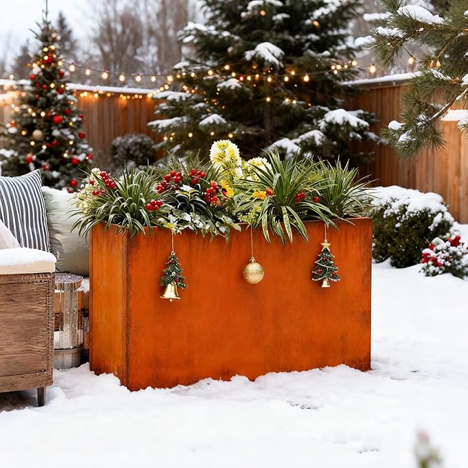 GZLVSOW Corten Steel Outdoor Planter Box 32" x 15" x 24" for Outdoor Plants Metal Rectangle Planter Spliced Flower Box with Partitions for Outside,Indoor,Garden (Corten, 32 * 15 * 24)