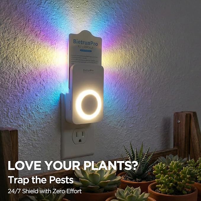 Fruit Fly Traps for House Indoor(1 Device+5 Refills) with Night Light, Quiet, 3 in 1 Plug-in Insect Gnat Traps Fruit Flying Traps, Easy Setup for Home & Kitchen, 7 * 24hrs Pest Control