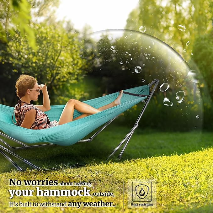 Tranquillo Adjustable Collapsible Hammock with Stand – Picnic Hammock Stand and 2 Layered Polyester Hammock Net for 2 Persons with Carry Bag, Sky