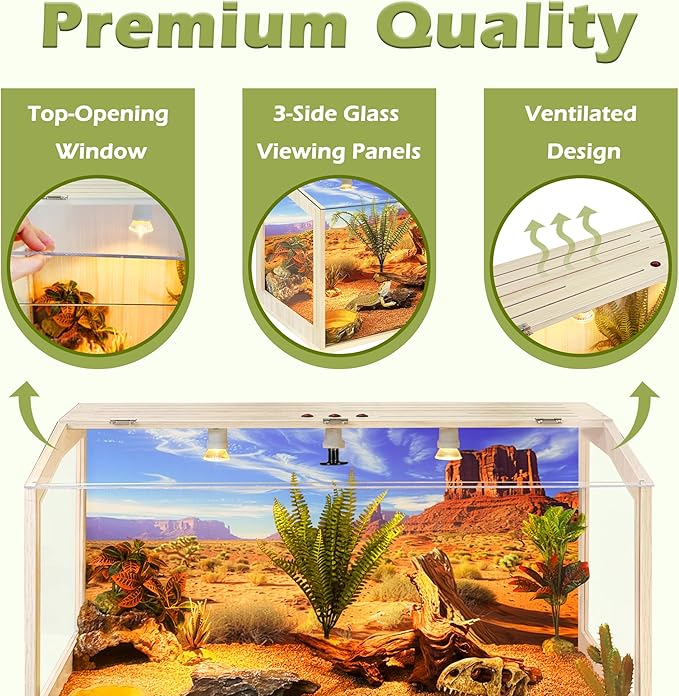 PROLEE Tempered Glass Bearded Dragon Tank,Reptile Tank with Clear Window View, Anti-Scratch Lizard Tank,Spacious Reptile Enclosure for Snakes, Lguanas, Chameleons (Oak, 68Gallons,40"L x 20"W x 20"H)