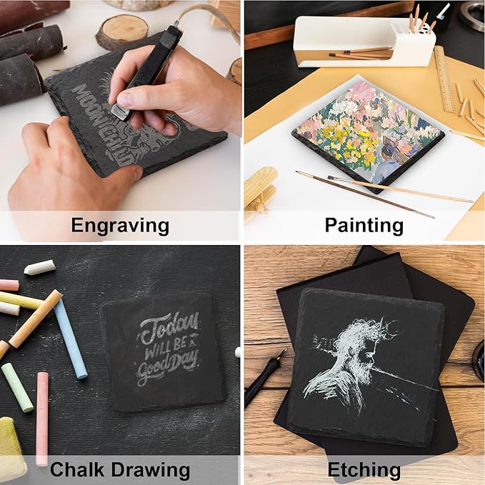 Slate Coasters Set of 60,4-Inch Black Square Stone Drink Coasters with Scratch-Resistant Backing,Durable Tabletop Protection for Home Office Kitchen,Ideal Housewarming Wedding Gifts