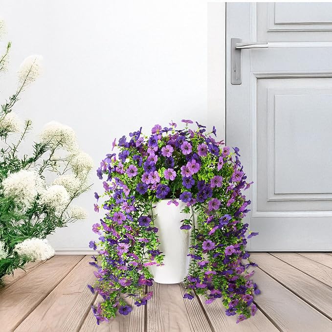 Artificial Hanging Flowers Plants for Outdoor Spring Summer Decoration, 2PCS Faux Silk Daisy UV Resistant Look Real for Outside Home Indoor Planter Porch Garden Yard Decor(Dark Orchid)