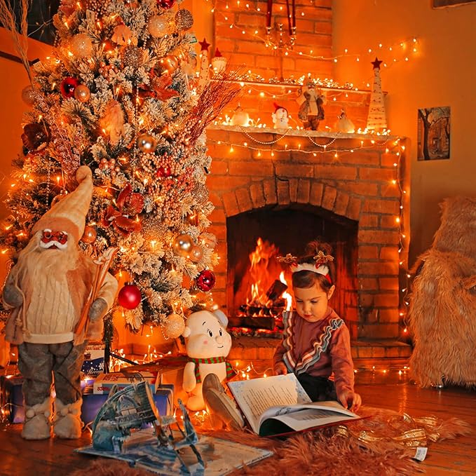 400 LED Christmas Lights Outdoor 132 FT String Lights Indoor Outdoor Clear Wire with 8 Modes Plug in Waterproof Orange String Light for Christmas Tree Party Thanksgiving Decorations