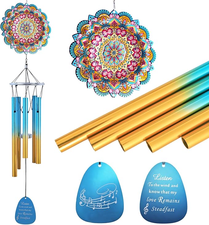 Aoedelyart Wind Chimes for Outside with Wind Spinner Mandala Lucky Star,33" Memorial WindChimes Outdoor Garden Decorations,Suitable for Zen Patio,Gifts for Mom Women Wife Grandma,Christmas Ornaments