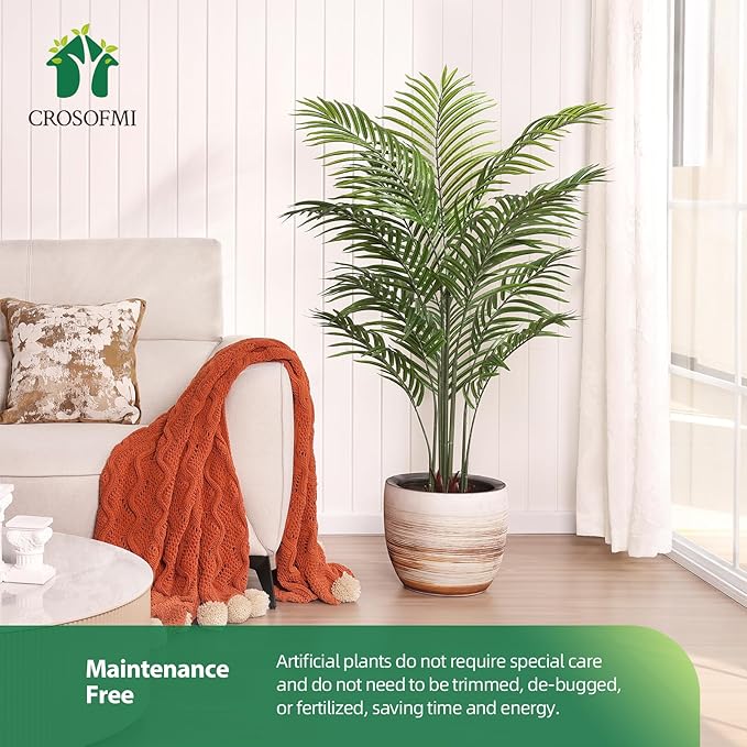 Artificial Areca Palm Plant 5Ft Fake Tropical Palm Tree, Perfect Faux Dypsis Lutescens Plants in Pot for Indoor Outdoor House Home Office Garden Modern Decoration Housewarming Gift,2Pcs