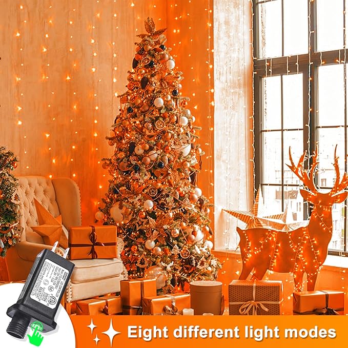 800 LED Christmas Lights Outdoor 262 FT String Lights Indoor Outdoor Clear Wire with 8 Modes Plug in Waterproof Orange String Light for Christmas Tree Party Thanksgiving Decorations