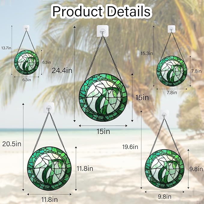 QZQCBLC Stained Glass Window Hanging Abstract Green Plants 9.8" - Suncatcher Door Garden Sun Catcher Home Ireland Decor Birthday Mother's St Patrick's Day Gifts for Mom Men Woman Wife Friends
