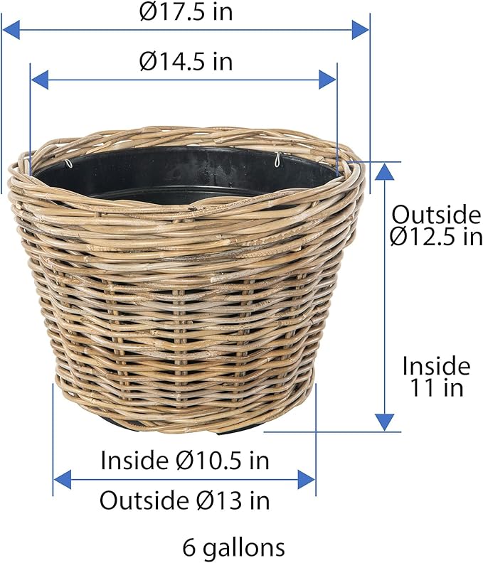 Kouboo Rattan Planter Basket with Plastic Pots Planters Flower Pots Decorative Fall planters for Front Porch Whiskey Barrel Basket Indoor Outdoor Plant Pots Medium