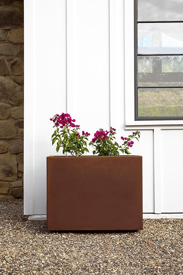 Veradek Corten Steel Series Span Planter - Tall Rectangular Metal Planter for Outdoor Porch/Patio | Naturally Rusting Steel for All-Weather Use | Modern Rustic Décor for Tall Plants, Flowers, Trees