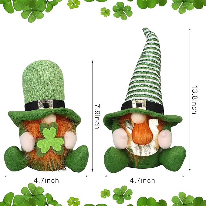 St Patricks Day Decorations Gnomes Plush St. Patrick's Decor Decoration Gifts Green Irish Elf Tomte Gnome Ornaments Accessories for Home Table