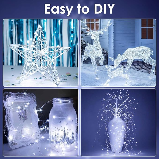 2-Pack Fairy Lights Battery Operated with Timer, Waterproof 16FT 50 LED String Lights Indoor Outdoor, Cuttable Starry Fairy Lights for Christmas Home Bedroom Wedding DIY Centerpiece Decor (Cool White)