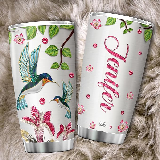 Personalized Coffee Tumbler Hummingbird Custom Name Birthday Gifts For Women Friends Mom Travel Mug With Lid Insulated Cup Cold Steel Tumblers Inspirational Quotes Jewelry Styles