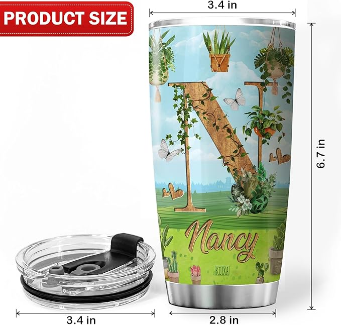 Personalized Initial Coffee Tumbler Gardening Custom Name Birthday Gifts For Women Adults Girls Grandma Travel Mug With Lid Insulated Cup Cold Steel Tumblers Inspirational Quote