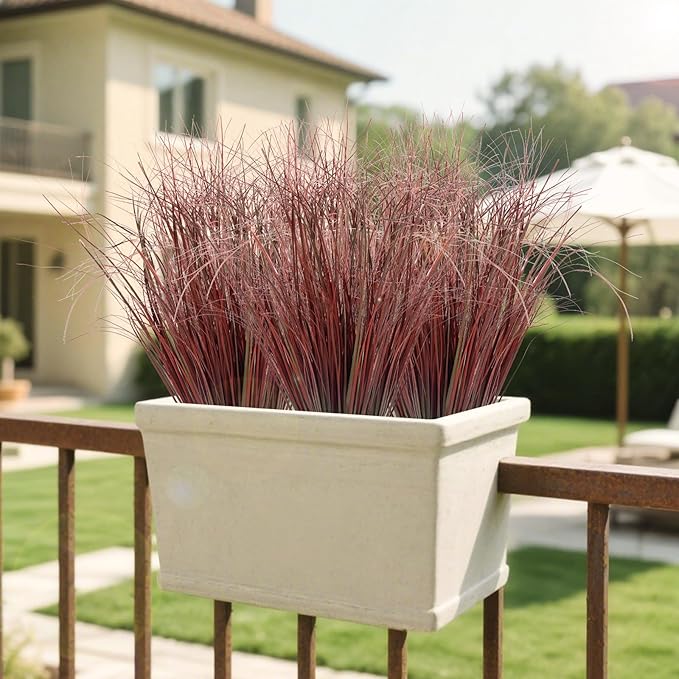 LUZOGA 100Pcs Artificial Grass Plants, Faux Shrubs Wheat Grass, Artificial Tall Grasses Fake Plants for Outdoor Decor,Artificial Greenery Stems Weed for Room Indoor Home Decor（Red）
