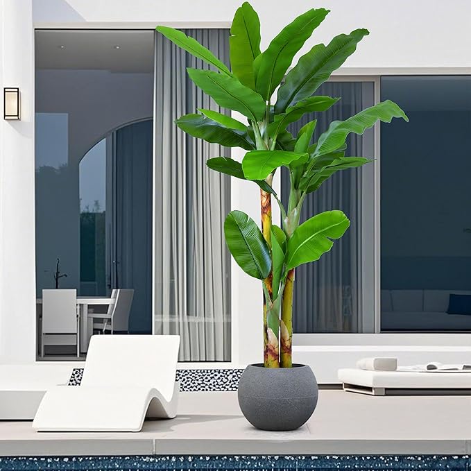 Artificial Banana Tree 7.4ft(88in) Tall Faux Banana Leaf Plant with 16 Leaves, Fake Realistic Tropical Plants Perfect for Home Garden Yard Patio Living Room Decor Indoor (7.4feet,1Pack)