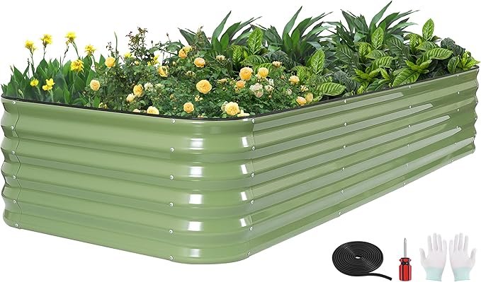 GoCampDriect 6IN1 Raised Garden Bed - 8x3x1.4ft Galvanized Raised Garden Boxes Outdoor Corrosion Resistant | Variable Shape 9x2x1.4ft Metal Raised Garden Beds for Planting Vegetable, Fruits, Flower