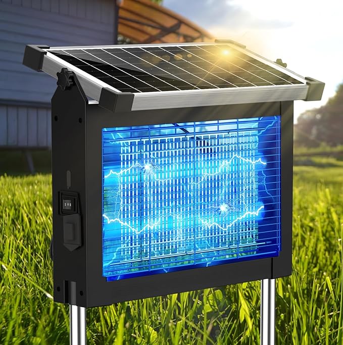 Solar Bug Zapper Outdoor Waterproof, 4500V High Power Cordless Mosquito Zapper with Smart Light Sensor, Dual Solar & USB Rechargeable Insect Killer for Patio, Garden, Backyard, Indoor & Outdoor Use