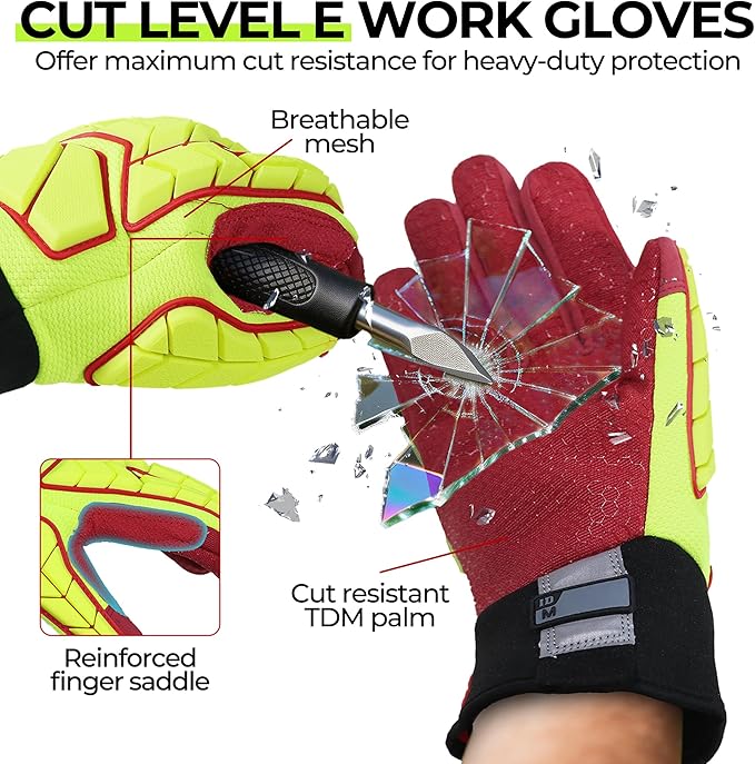 HANDLANDY Anti Vibration Gloves, SBR Padding, TPR Protector, Mechanic Work Gloves (Large, Black)