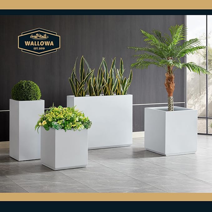Wallowa Metallic Heavy Planter for Outdoor Plants, 38Lx10Wx30H Inches Tall and Long Metal Divider Planter Box with for Outside & Indoor, Seamless (White)
