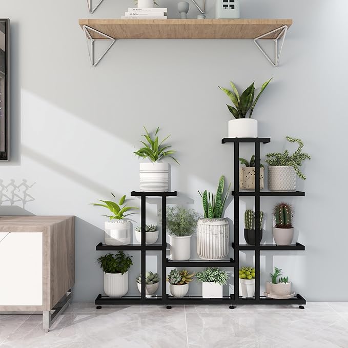 HusDream Corner Plant Stand Indoor 5 Tier 16 Potted Metal Plant Stands Outdoor Flower Shelf Heavy Duty Pot Holders for Patio Balcony Garden Living Room Home Decor (5-Tier 16 Potted)