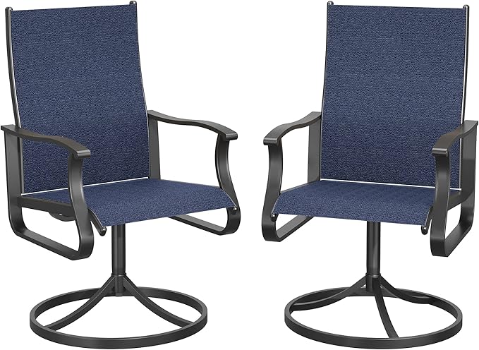 Patio Swivel Chairs Set of 2, Outdoor Dining Chairs with High Back, 360° Swivel Rocker Chair in All-Weather Textilene & Metal Frame for Garden, Porch, Backyard, Balcony(Navy)
