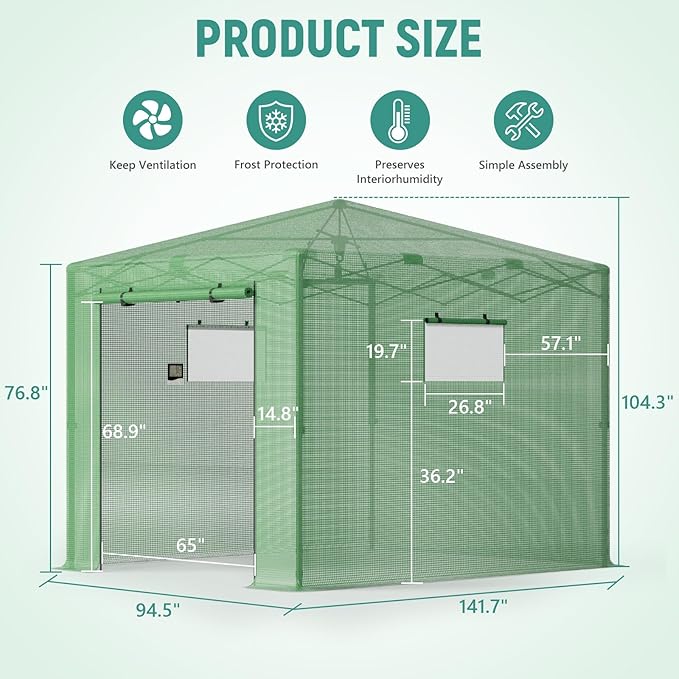 Pop Up Greenhouse, 8x12 FT Pop Up Green House for Outdoors, Portable Greenhouses, Walk-in Greenhouses, Popup Greenhouse Kit, Easy Set Up