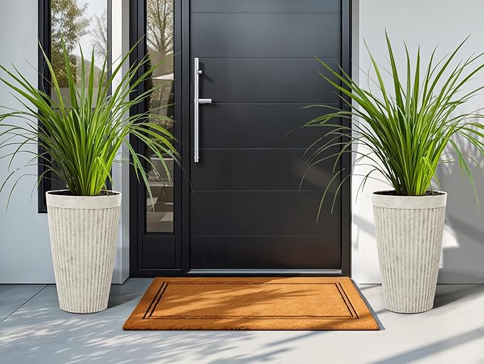 Ultym 20" Resin Tall Planters for Outdoor Plants,Set of 2 Vintage Ivory Large Flower Pots with Handmade Fluted Texture,Heavy-Duty and Weather-Resistant for Porch Christmas Decor,Garden, Patio