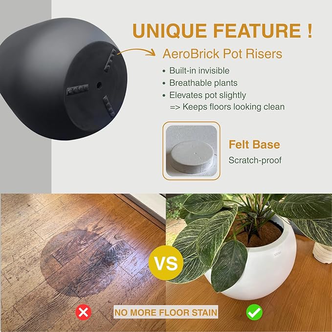 KUTE NEST 16.5" H x 15" D Corso Fiberstone Round Tapered Planter with Drainage Hole, Smooth Finishes, Weather Resistant for Indoor & Outdoor Use, Included 2 Extra Coco Mats (Black, 11.5" Pot Opening)