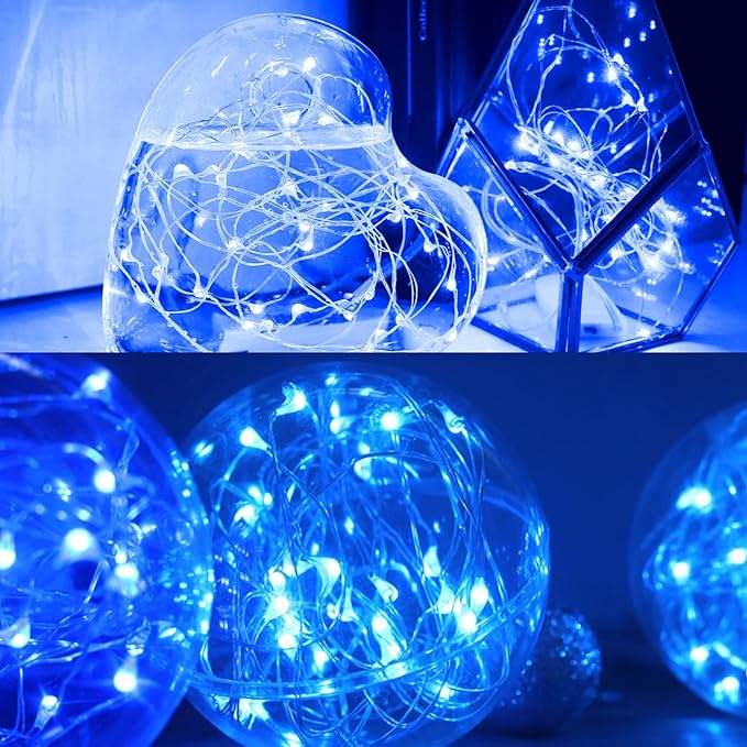 OakHaomie 6 Pack Fairy Lights Battery Operated No Remote LED Starry String Lights 30 Micro Starry LEDs on 10ft Copper Wire Light for DIY Wedding Centerpiece Table Decorations (Blue)