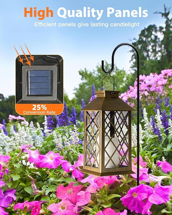 Otdair Solar Lanterns Outdoor Waterproof, 2 Pack 14" Solar Lantern with Glass Retro LED Flickering Flameless Candle,Lanterns Decorative Outdoor for Gift, Yard, Garden, Patio, Balcony, Brazen