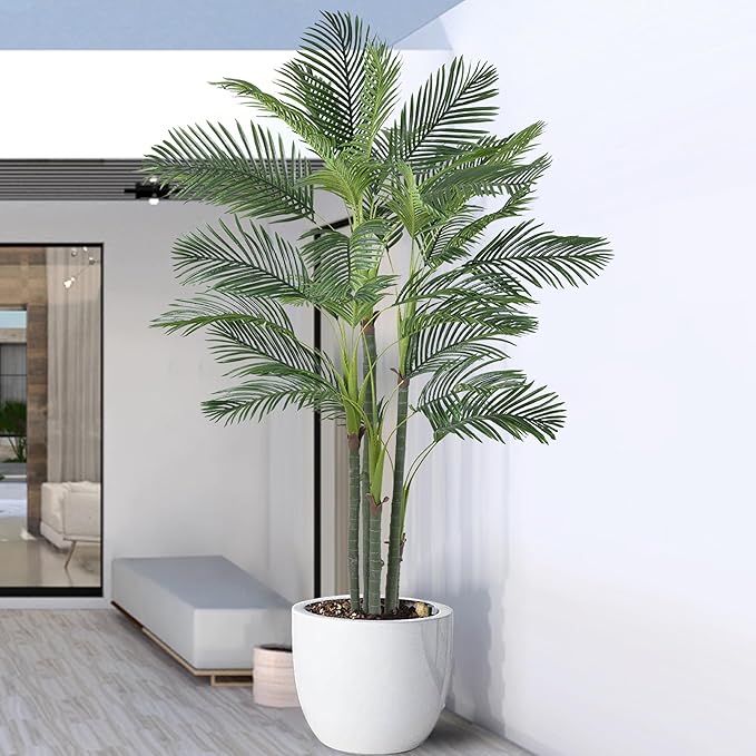 Artificial Palm Tree 8FT(96in) Tall Faux Tree with Large Trunks and 32 Realistic Leaves, Fake Tropical Floor Potted Artificial Plants for Home Office Living Room Indoor Decor (8feet,1Pack)